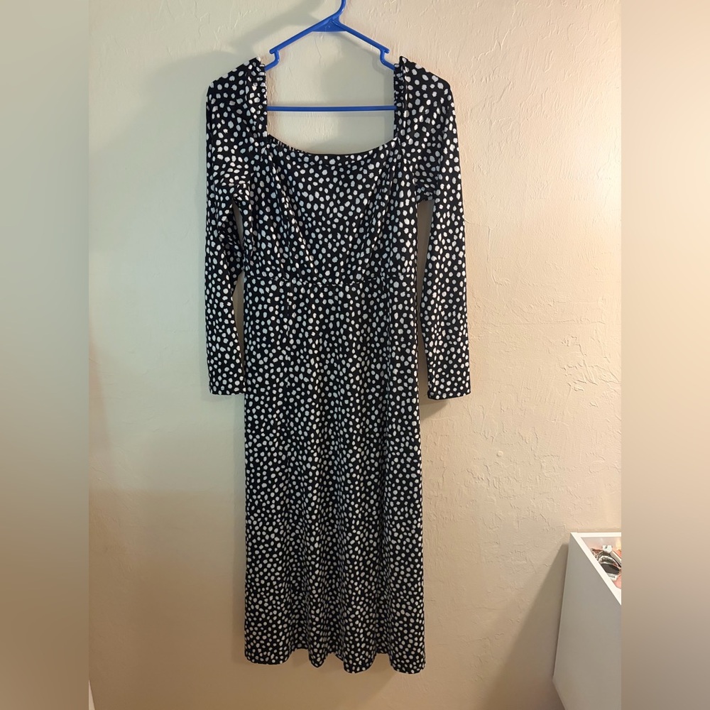 Black Polka Dot Long Sleeve Maxi Dress